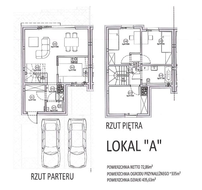 Rzut parteru i piętra lokalu typu A